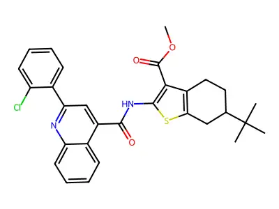 methyl 6-tert-butyl-2-({[2-(2-chlorophenyl)-4-quinolinyl]carbonyl}amino)-4,5,6,7-tetrahydro-1-benzothiophene-3-carboxylate structure