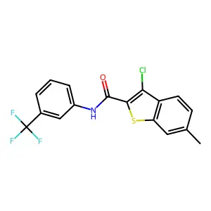 3-chloro-6-methyl-N-[3-(trifluoromethyl)phenyl]-1-benzothiophene-2-carboxamide structure