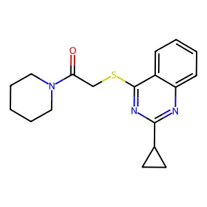 2-(2-Cyclopropylquinazolin-4-yl)sulfanyl-1-piperidin-1-ylethanone structure