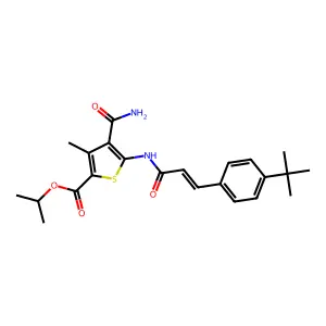 propan-2-yl 5-[[(E)-3-(4-tert-butylphenyl)prop-2-enoyl]amino]-4-carbamoyl-3-methylthiophene-2-carboxylate structure