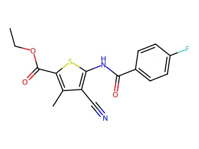 Ethyl 4-cyano-5-(4-fluorobenzamido)-3-methylthiophene-2-carboxylate structure