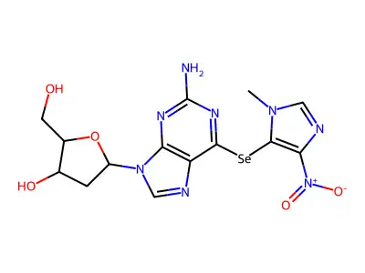 9H-Purin-2-amine, 9-(2-deoxy-.beta.-D-erythro-pentofuranosyl)-6-[(1-methyl-4-nitro-1H-imidazol-5-yl)seleno]- structure
