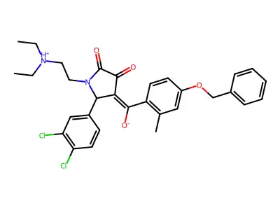 [2-(3,4-dichlorophenyl)-1-[2-(diethylazaniumyl)ethyl]-4,5-dioxopyrrolidin-3-ylidene]-(2-methyl-4-phenylmethoxyphenyl)methanolate structure
