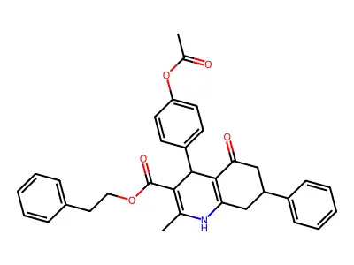 2-phenylethyl 4-[4-(acetyloxy)phenyl]-2-methyl-5-oxo-7-phenyl-1,4,5,6,7,8-hexahydroquinoline-3-carboxylate structure