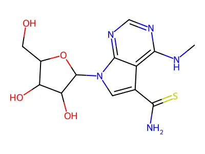 7-[3,4-dihydroxy-5-(hydroxymethyl)oxolan-2-yl]-4-(methylamino)pyrrolo[2,3-d]pyrimidine-5-carbothioamide structure