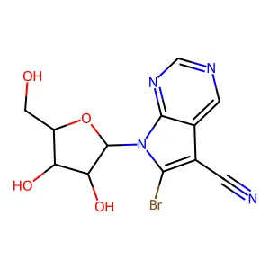 6-bromo-7-pentofuranosyl-7H-pyrrolo[2,3-d]pyrimidine-5-carbonitrile structure