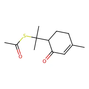 S-(1-methyl-1-(4-methyl-2-oxo-3-cyclohexen-1-yl)ethyl) ethanethioate structure