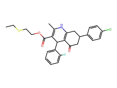 2-(ethylsulfanyl)ethyl 7-(4-chlorophenyl)-4-(2-fluorophenyl)-2-methyl-5-oxo-1,4,5,6,7,8-hexahydroquinoline-3-carboxylate structure