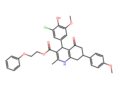 2-phenoxyethyl 4-(3-chloro-4-hydroxy-5-methoxyphenyl)-7-(4-methoxyphenyl)-2-methyl-5-oxo-1,4,5,6,7,8-hexahydroquinoline-3-carboxylate structure