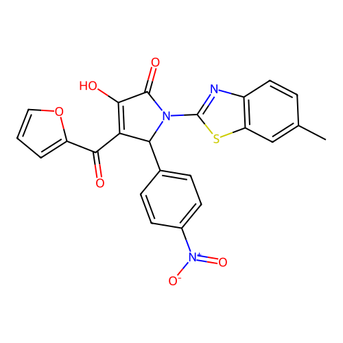 (4E)-4-[furan-2-yl(hydroxy)methylidene]-1-(6-methyl-1,3-benzothiazol-2-yl)-5-(4-nitrophenyl)pyrrolidine-2,3-dione structure