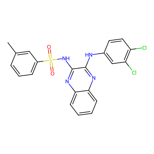 N-(3-((3,4-dichlorophenyl)amino)quinoxalin-2-yl)-3-methylbenzenesulfonamide structure