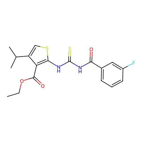 ethyl 2-(3-(3-fluorobenzoyl)thioureido)-4-isopropylthiophene-3-carboxylate structure