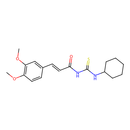 (2E)-N-(cyclohexylcarbamothioyl)-3-(3,4-dimethoxyphenyl)prop-2-enamide structure