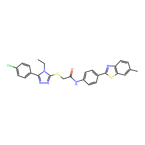 2-{[5-(4-chlorophenyl)-4-ethyl-4H-1,2,4-triazol-3-yl]sulfanyl}-N-[4-(6-methyl-1,3-benzothiazol-2-yl)phenyl]acetamide structure