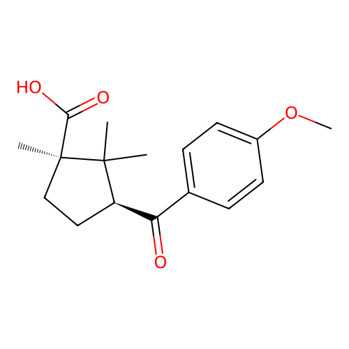 Cyclopentanecarboxylic acid, 3-(4-methoxybenzoyl)-1,2,2-trimethyl-, cis-(+-)- structure