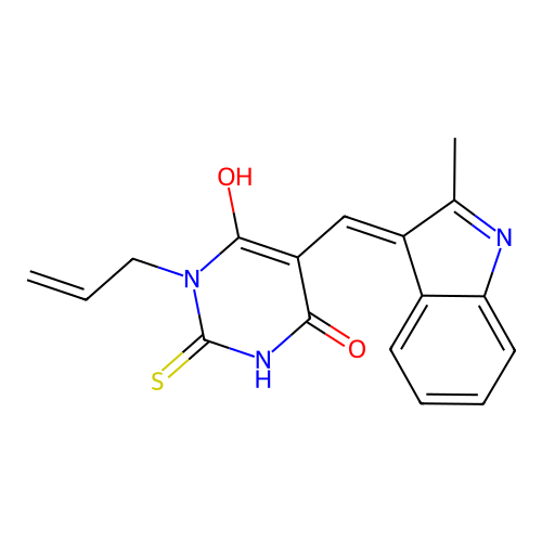 (5E)-5-[(2-METHYL-1H-INDOL-3-YL)METHYLIDENE]-1-(PROP-2-EN-1-YL)-2-SULFANYLIDENE-1,3-DIAZINANE-4,6-DIONE structure