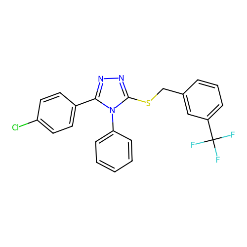 3-(4-chlorophenyl)-4-phenyl-5-[[3-(trifluoromethyl)phenyl]methylsulfanyl]-1,2,4-triazole structure