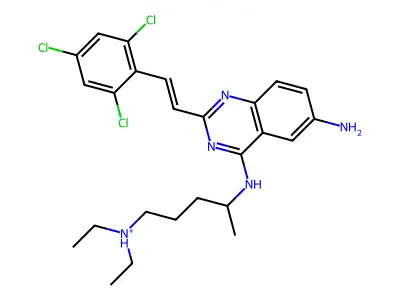 4-[[6-amino-2-[2-(2,4,6-trichlorophenyl)ethenyl]quinazolin-4-yl]amino]pentyl-diethylazanium structure
