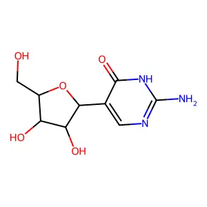 2-amino-5-[3,4-dihydroxy-5-(hydroxymethyl)oxolan-2-yl]-1H-pyrimidin-6-one structure