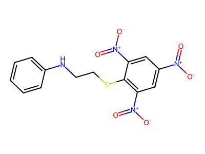 N-[2-(2,4,6-trinitrophenyl)sulfanylethyl]aniline structure