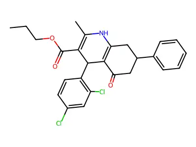 propyl 4-(2,4-dichlorophenyl)-2-methyl-5-oxo-7-phenyl-1,4,5,6,7,8-hexahydroquinoline-3-carboxylate structure