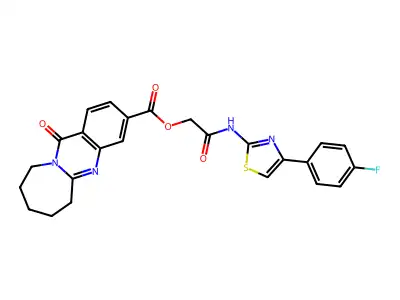 [2-[[4-(4-fluorophenyl)-1,3-thiazol-2-yl]amino]-2-oxoethyl] 12-oxo-7,8,9,10-tetrahydro-6H-azepino[2,1-b]quinazoline-3-carboxylate structure