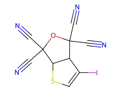 3-Iodo-3a,6a-dihydrothieno[2,3-c]furan-4,4,6,6-tetracarbonitrile structure