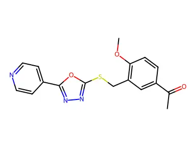 1-[4-methoxy-3-[(5-pyridin-4-yl-1,3,4-oxadiazol-2-yl)sulfanylmethyl]phenyl]ethanone structure