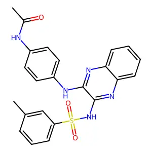 N-[4-[[3-[(3-methylphenyl)sulfonylamino]quinoxalin-2-yl]amino]phenyl]acetamide structure