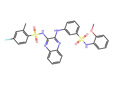 4-fluoro-N-[3-({3-[(2-methoxyphenyl)sulfamoyl]phenyl}amino)quinoxalin-2-yl]-2-methylbenzene-1-sulfonamide structure