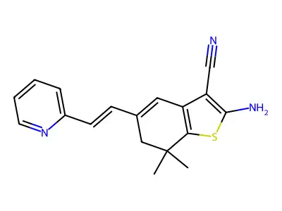 2-Amino-7,7-dimethyl-5-(2-pyridin-2-yl-vinyl)-6,7-dihydro-benzo[b]thiophene-3-carbonitrile structure
