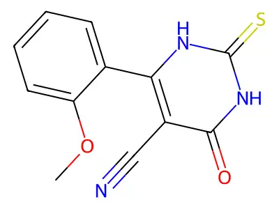 6-(2-methoxyphenyl)-4-oxo-2-sulfanylidene-1,2,3,4-tetrahydropyrimidine-5-carbonitrile structure