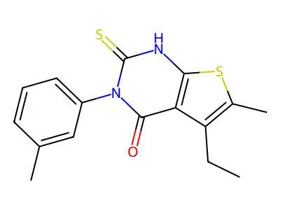 5-ethyl-6-methyl-3-(3-methylphenyl)-2-sulfanyl-3H,4H-thieno[2,3-d]pyrimidin-4-one structure