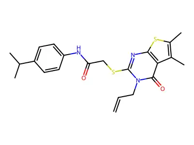 2-(5,6-dimethyl-4-oxo-3-prop-2-enylthieno[2,3-d]pyrimidin-2-yl)sulfanyl-N-(4-propan-2-ylphenyl)acetamide structure