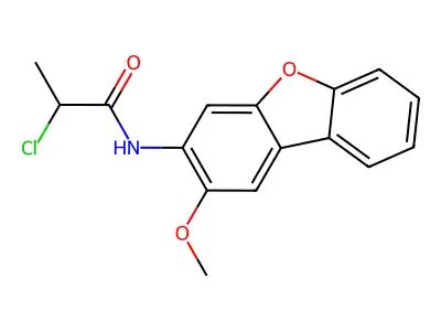2-chloro-N-(2-methoxydibenzofuran-3-yl)propanamide structure