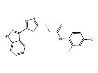 N-(4-Chloro-2-fluorophenyl)-2-[[5-(1H-indazol-3-yl)-1,3,4-oxadiazol-2-yl]thio]acetamide structure