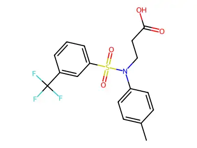 3-[N-(4-methylphenyl)3-(trifluoromethyl)benzenesulfonamido]propanoic acid structure