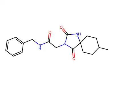 N-benzyl-2-(8-methyl-2,4-dioxo-1,3-diazaspiro[4.5]dec-3-yl)acetamide structure