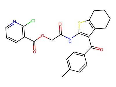 [2-[[3-(4-methylbenzoyl)-4,5,6,7-tetrahydro-1-benzothiophen-2-yl]amino]-2-oxoethyl] 2-chloropyridine-3-carboxylate structure