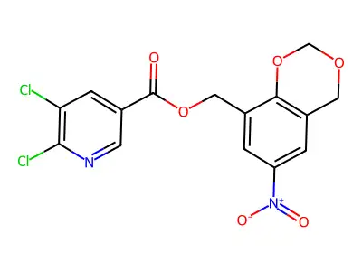 (6-nitro-2,4-dihydro-1,3-benzodioxin-8-yl)methyl 5,6-dichloropyridine-3-carboxylate structure