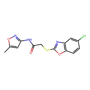 2-[(5-chloro-1,3-benzoxazol-2-yl)sulfanyl]-N-(5-methyl-1,2-oxazol-3-yl)acetamide structure