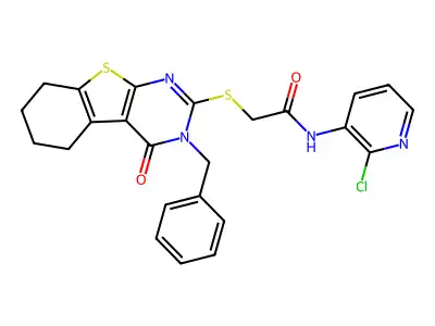 N-(2-Chloro-3-pyridinyl)-2-[[3,4,5,6,7,8-hexahydro-4-oxo-3-(phenylmethyl)[1]benzothieno[2,3-d]pyrimidin-2-yl]thio]acetamide structure