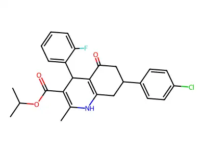 propan-2-yl 7-(4-chlorophenyl)-4-(2-fluorophenyl)-2-methyl-5-oxo-1,4,5,6,7,8-hexahydroquinoline-3-carboxylate structure