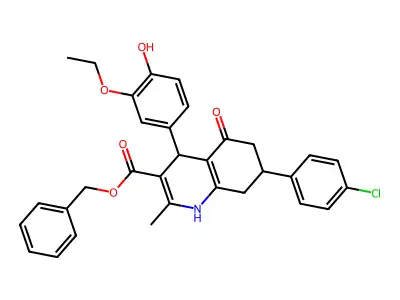 benzyl 7-(4-chlorophenyl)-4-(3-ethoxy-4-hydroxyphenyl)-2-methyl-5-oxo-1,4,5,6,7,8-hexahydroquinoline-3-carboxylate structure