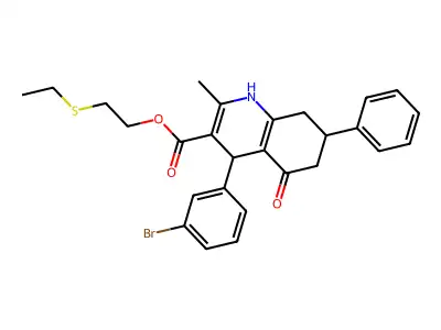 2-(ethylsulfanyl)ethyl 4-(3-bromophenyl)-2-methyl-5-oxo-7-phenyl-1,4,5,6,7,8-hexahydroquinoline-3-carboxylate structure