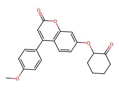 4-(4-methoxyphenyl)-7-[(2-oxocyclohexyl)oxy]-2H-chromen-2-one structure