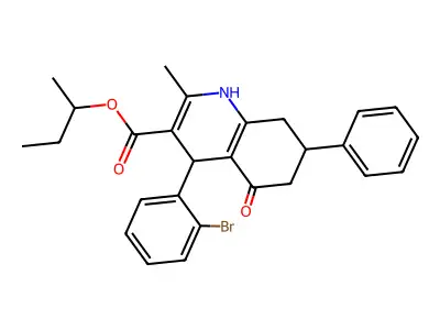 butan-2-yl 4-(2-bromophenyl)-2-methyl-5-oxo-7-phenyl-1,4,5,6,7,8-hexahydroquinoline-3-carboxylate structure