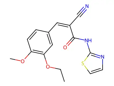 2-cyano-3-(3-ethoxy-4-methoxyphenyl)-N-(1,3-thiazol-2-yl)prop-2-enamide structure