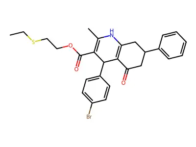 2-(ethylsulfanyl)ethyl 4-(4-bromophenyl)-2-methyl-5-oxo-7-phenyl-1,4,5,6,7,8-hexahydroquinoline-3-carboxylate structure