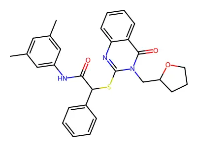 N-(3,5-dimethylphenyl)-2-[4-oxo-3-(oxolan-2-ylmethyl)quinazolin-2-yl]sulfanyl-2-phenylacetamide structure